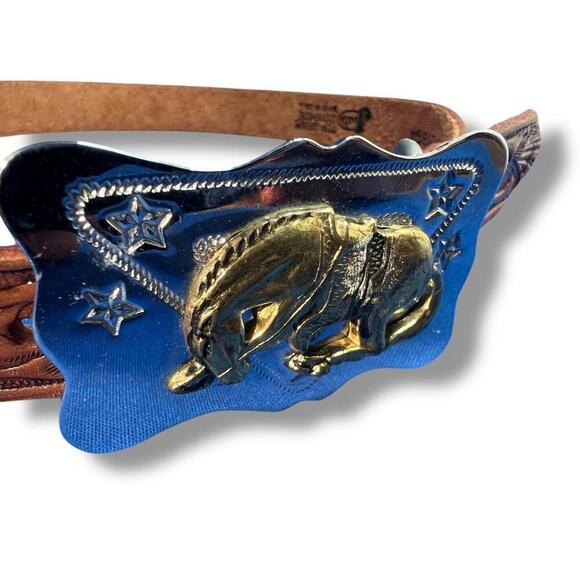 Justin Top Grain Cowhide Leather Southwestn Belt Size 26 Hand Tooled - Picture 2 of 9